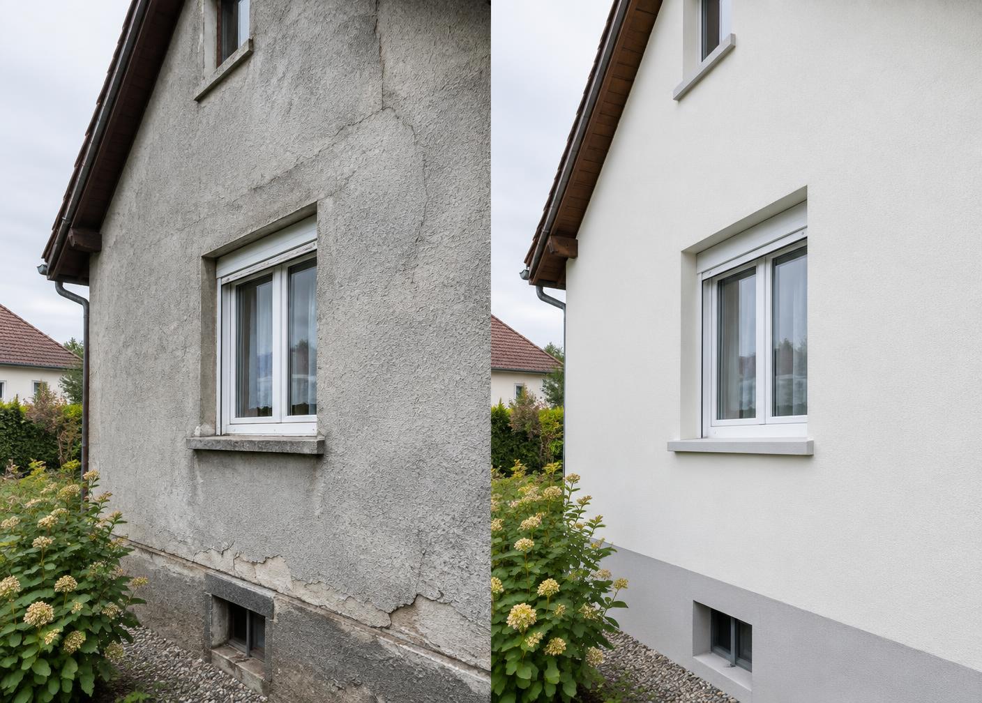 Avant / après d'un chantier Isolation Thermique par l'Extérieur (ITE) réalisé par Eco Renov 67 en Alsace
