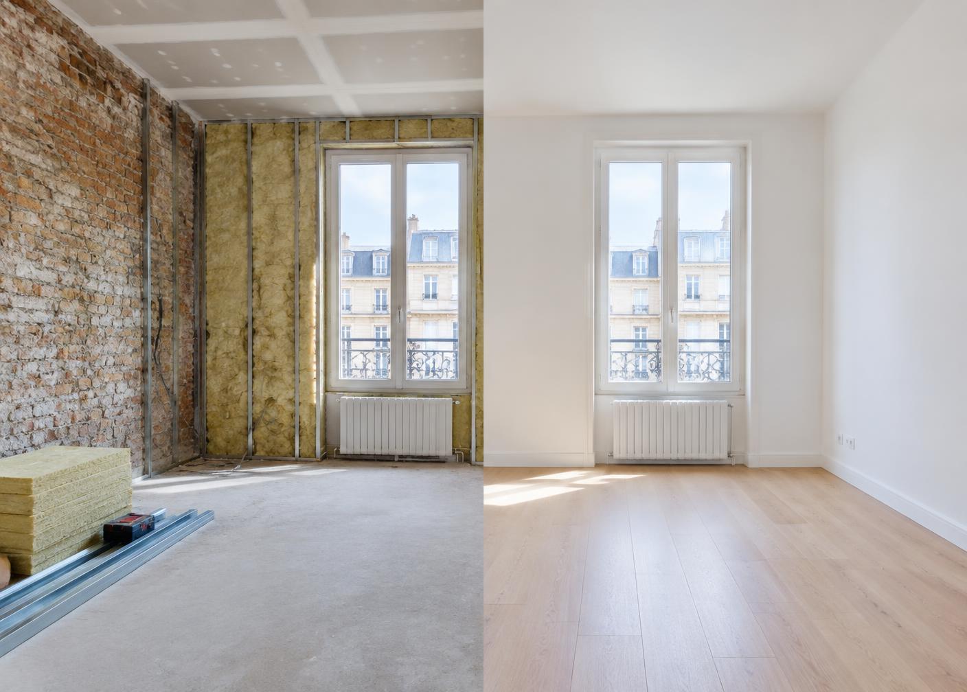 Avant / après d'un chantier Isolation Thermique par l'Intérieur (ITI) réalisé par Eco Renov 67 en Alsace